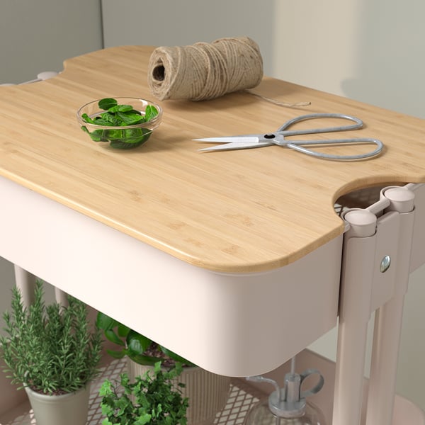 RÅSKOG / NORRÅVA Carrito+tapa, rosado, 13 3/4x17 3/4x30 3/8 "