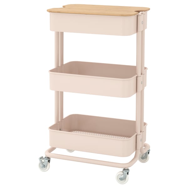 RÅSKOG / NORRÅVA Carrito+tapa, rosado, 13 3/4x17 3/4x30 3/8 "