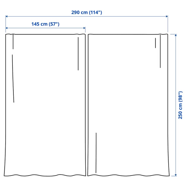 RITVA Cortinas con tiras, 1 par, blanco/+cinta de fruncir, 57x98 "