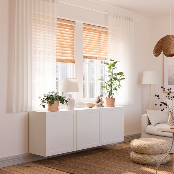 RITVA Cortinas con tiras, 1 par, blanco/+cinta de fruncir, 57x84 "