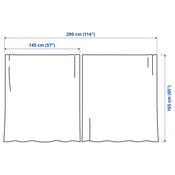 RITVA Cortinas con tiras, 1 par, gris-azul/+cinta de fruncir, 57x65 "