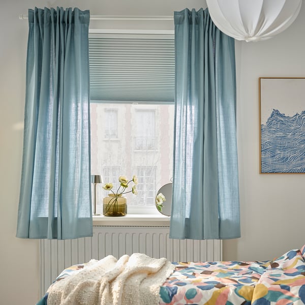 RITVA Cortinas con tiras, 1 par, gris-azul/+cinta de fruncir, 57x84 "