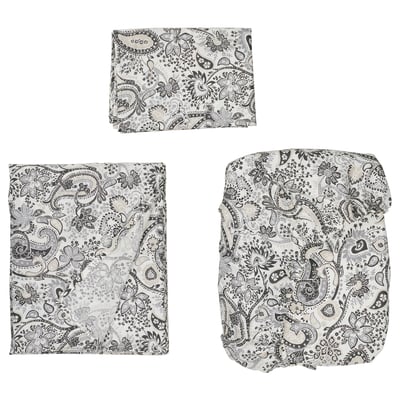 RODGERSIA Juego de sábanas, gris/blanco, Tamaño twin