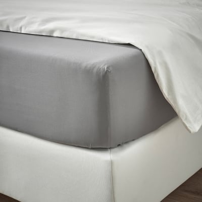 RÖNNVECKMAL Sábana ajustable, gris, Tamaño queen