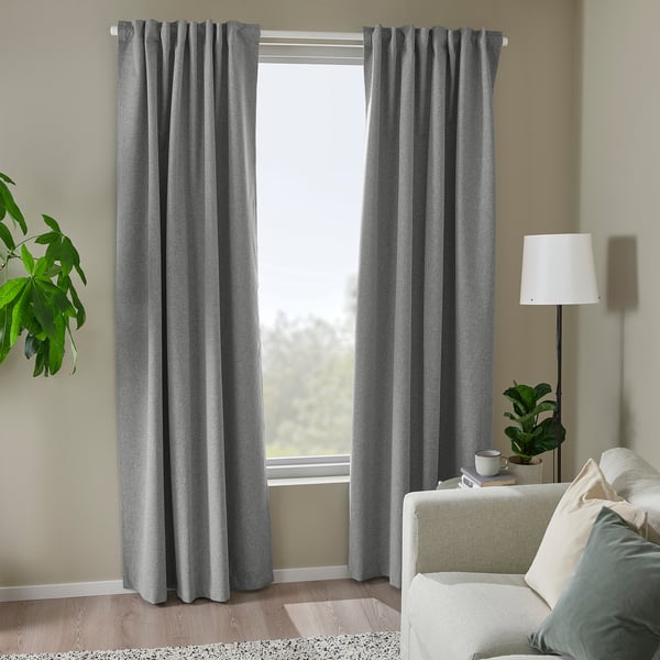 ROSENMANDEL Cortinas opacas, 1 par, gris/+cinta de fruncir, 53x84 "