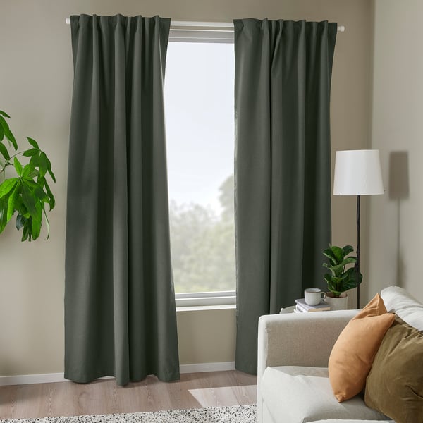 ROSENMANDEL Cortinas opacas, 1 par, verde oscuro/+cinta de fruncir, 53x84 "