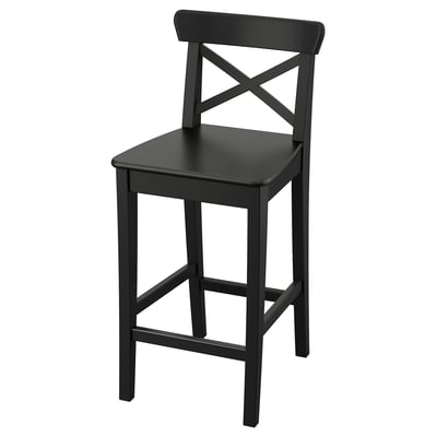ROSENTORP Taburete de bar con respaldo, altura de encimera de cocina/negro, 24 3/4 "