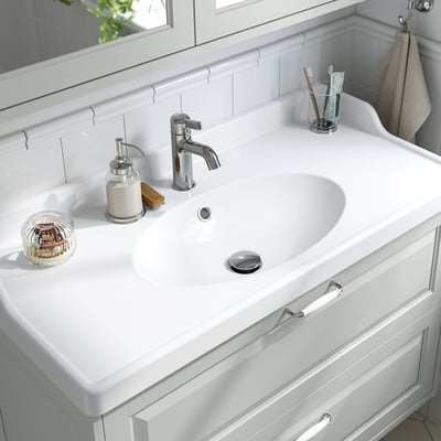 RUTSJÖN Lavamanos+sifón, blanco, 37 3/8x21 7/8 "