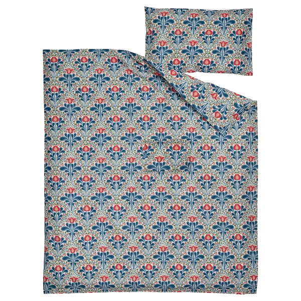 SÄTERVIDE Funda nórdica+funda almohada cuna, blanco azul/motivo floral, 43 1/4x49 1/4/13 3/4x21 5/8 "