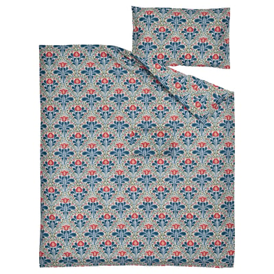 SÄTERVIDE Funda nórdica+funda almohada cuna, blanco azul/motivo floral, 43 1/4x49 1/4/13 3/4x21 5/8 "
