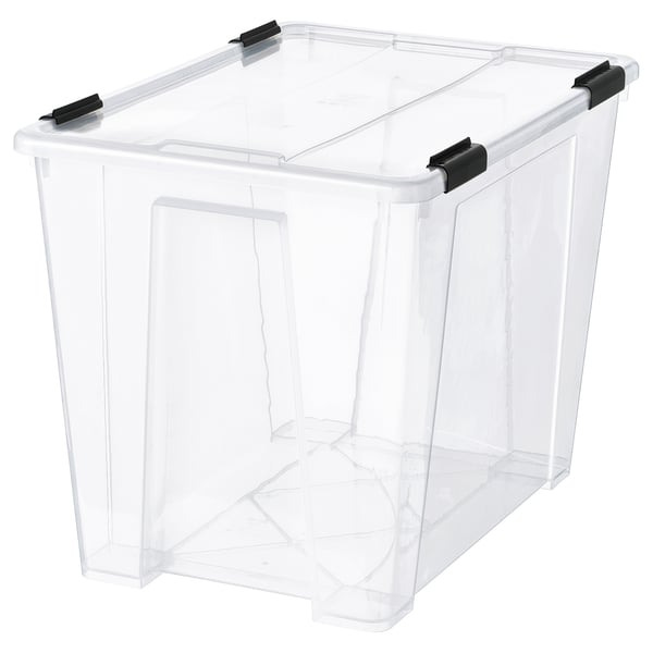 SAMLA Caja con tapa/cierre, transparente/negro, 22 ½x15 ¼x17 "/17 gal