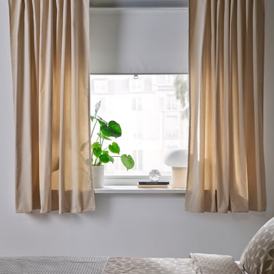 SANELA Cortinas, 1 par, beige claro/+cinta de fruncir, 55x65 "