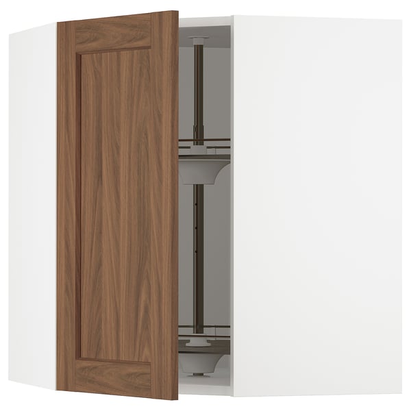 SEKTION Arm pared esquina+estante giratorio, blanco Enköping/marrón efecto de nogal, 26x15x30 "
