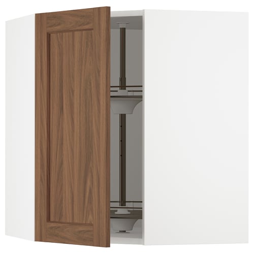 SEKTION Arm pared esquina+estante giratorio, blanco Enköping/marrón efecto de nogal, 26x15x30 "