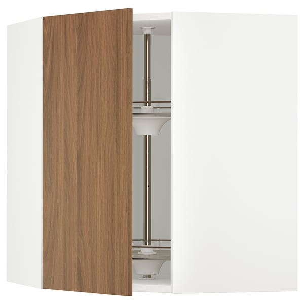 SEKTION Arm pared esquina+estante giratorio, blanco/Tistorp efecto nogal marrón, 26x15x30 "