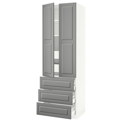 SEKTION Gabinete alto+2 prta/3 frnt/5 cjn, blanco/Bodbyn gris, 30x24x90 "
