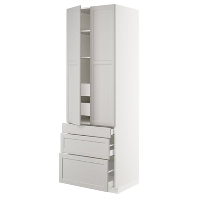 SEKTION Gabinete alto+2 prta/3 frnt/5 cjn, blanco/Lerhyttan gris claro, 30x24x90 "