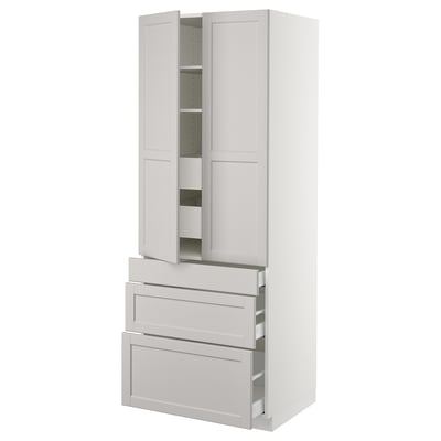 SEKTION Gabinete alto+2 prta/3 frnt/5 cjn, blanco/Lerhyttan gris claro, 30x24x80 "