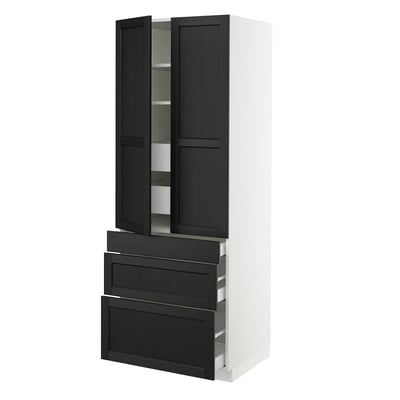 SEKTION Gabinete alto+2 prta/3 frnt/5 cjn, blanco/Lerhyttan teñido en negro, 30x24x80 "