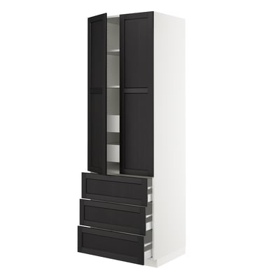 SEKTION Gabinete alto+2 prta/3 frnt/5 cjn, blanco/Lerhyttan teñido en negro, 30x24x90 "