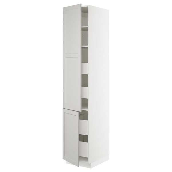 SEKTION Gabinete alto+2 prta/estantes/4 cjn, blanco Maximera/Lerhyttan gris claro, 18x24x90 "