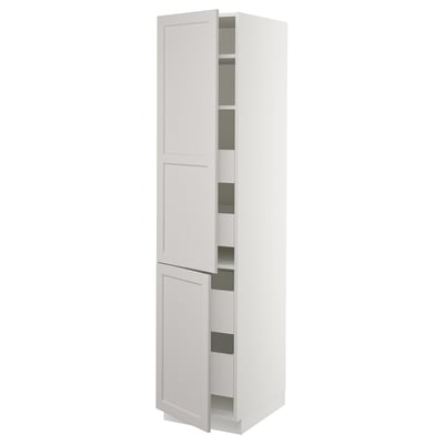 SEKTION Gabinete alto+2 prta/estantes/4 cjn, blanco Maximera/Lerhyttan gris claro, 18x24x80 "