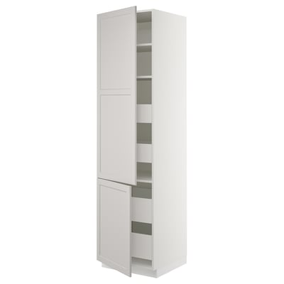 SEKTION Gabinete alto+2 prta/estantes/4 cjn, blanco Maximera/Lerhyttan gris claro, 24x24x90 "