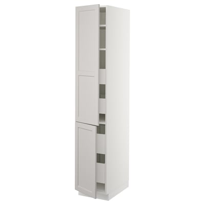 SEKTION Gabinete alto+2 prta/estantes/4 cjn, blanco Maximera/Lerhyttan gris claro, 15x24x80 "