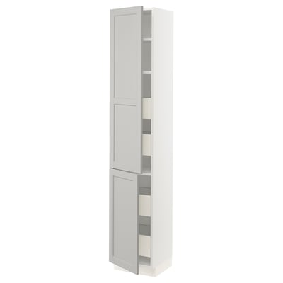 SEKTION Gabinete alto+2 prta/estantes/4 cjn, blanco Maximera/Lerhyttan gris claro, 15x15x80 "