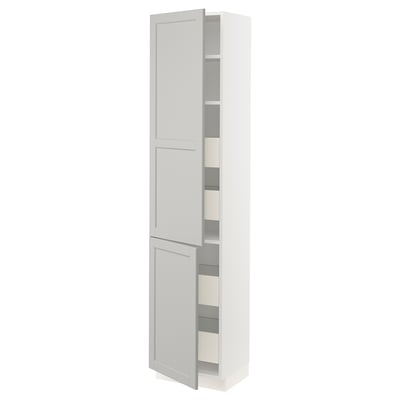 SEKTION Gabinete alto+2 prta/estantes/4 cjn, blanco Maximera/Lerhyttan gris claro, 18x15x80 "
