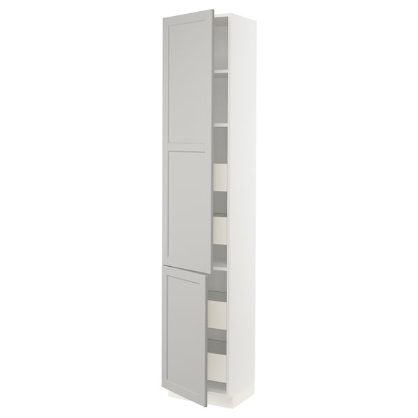 SEKTION Gabinete alto+2 prta/estantes/4 cjn, blanco Maximera/Lerhyttan gris claro, 18x15x90 "