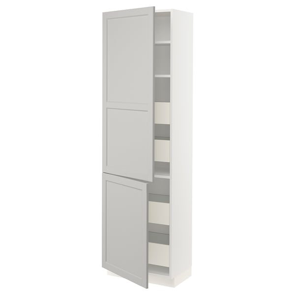 SEKTION Gabinete alto+2 prta/estantes/4 cjn, blanco Maximera/Lerhyttan gris claro, 24x15x80 "