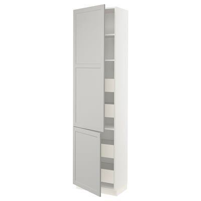 SEKTION Gabinete alto+2 prta/estantes/4 cjn, blanco Maximera/Lerhyttan gris claro, 24x15x90 "