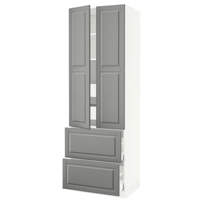 SEKTION Gabinete alto+2 puertas/2 frnt/4cjn, blanco/Bodbyn gris, 30x24x90 "