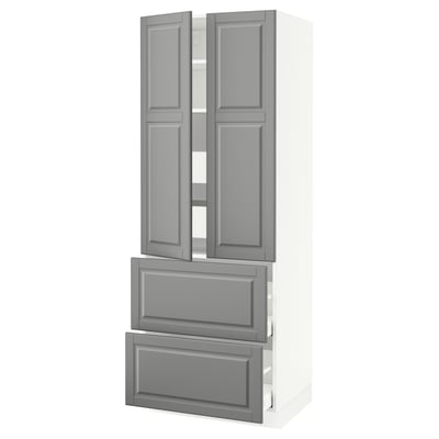 SEKTION Gabinete alto+2 puertas/2 frnt/4cjn, blanco/Bodbyn gris, 30x24x80 "