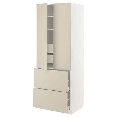 SEKTION Gabinete alto+2 puertas/2 frnt/4cjn, blanco/Havstorp beige, 30x24x80 "