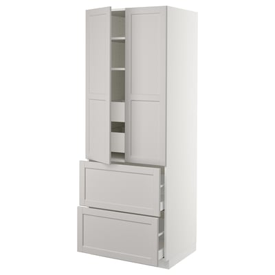 SEKTION Gabinete alto+2 puertas/2 frnt/4cjn, blanco/Lerhyttan gris claro, 30x24x80 "