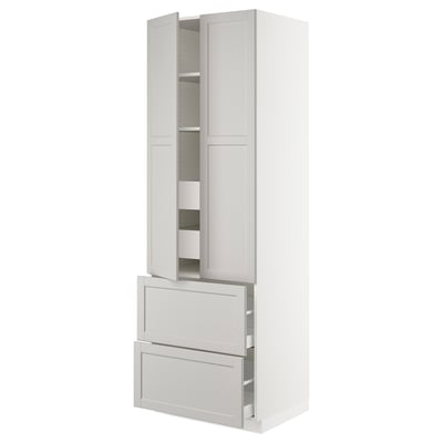SEKTION Gabinete alto+2 puertas/2 frnt/4cjn, blanco/Lerhyttan gris claro, 30x24x90 "