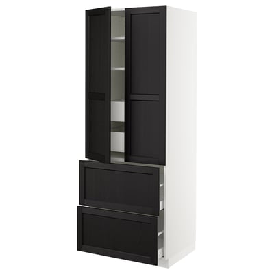 SEKTION Gabinete alto+2 puertas/2 frnt/4cjn, blanco/Lerhyttan teñido en negro, 30x24x80 "