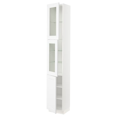 SEKTION Gabinete alto+2 puertas vidrio/1 pt, blanco/Axstad blanco mate, 15x15x90 "