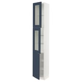 SEKTION Gabinete alto+2 puertas vidrio/1 pt, blanco Axstad/mate azul, 15x15x90 "