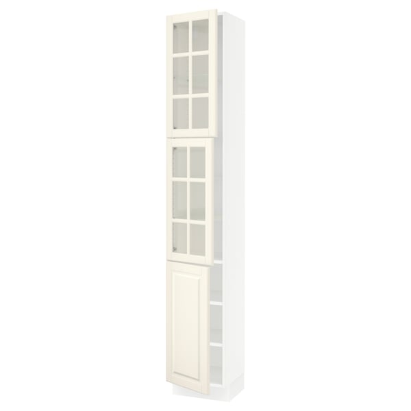 SEKTION Gabinete alto+2 puertas vidrio/1 pt, blanco/Bodbyn color hueso, 15x15x90 "