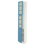 SEKTION Gabinete alto+2 puertas vidrio/1 pt, blanco/Lerhyttan azul, 15x15x90 "