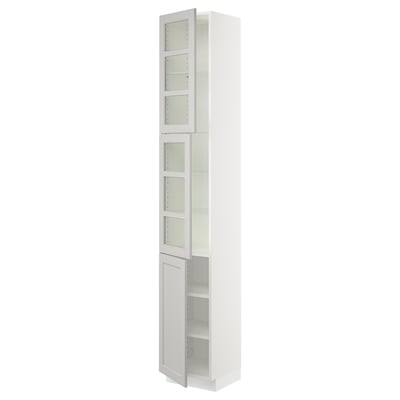 SEKTION Gabinete alto+2 puertas vidrio/1 pt, blanco/Lerhyttan gris claro, 15x15x90 "