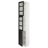 SEKTION Gabinete alto+2 puertas vidrio/1 pt, blanco/Lerhyttan teñido en negro, 18x15x90 "
