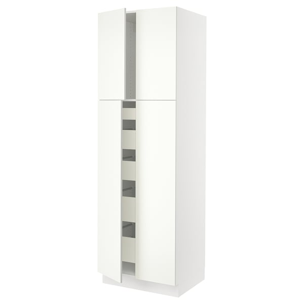 SEKTION Gabinete alto+4 puertas vidrio/5 cj, blanco/Vallstena blanco, 30x24x90 "