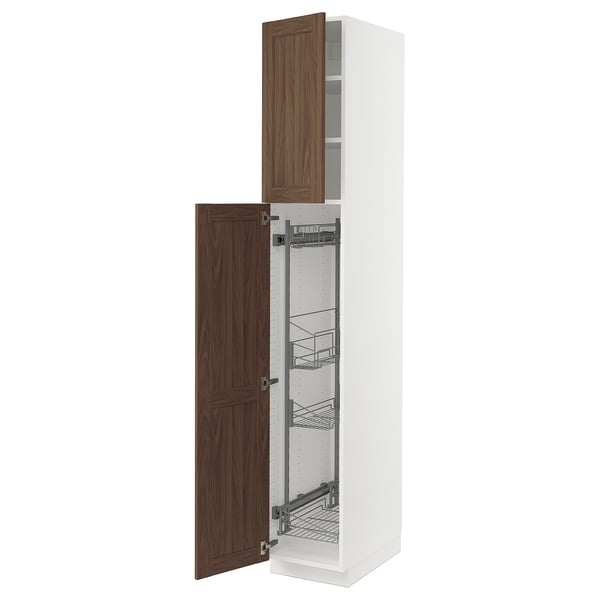 SEKTION Gabinete alto/accsr int extraíbles, blanco Enköping/marrón efecto de nogal, 15x24x90 "