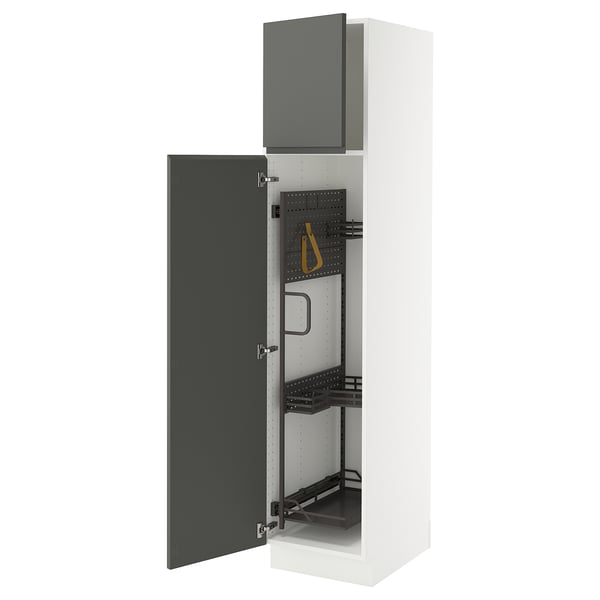 SEKTION Gabinete alto/accsr int extraíbles, blanco/Voxtorp gris oscuro, 18x24x80 "