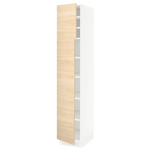SEKTION Gabinete alto+estantes/2 puertas, blanco/Askersund efecto de fresno claro, 15x24x80 "