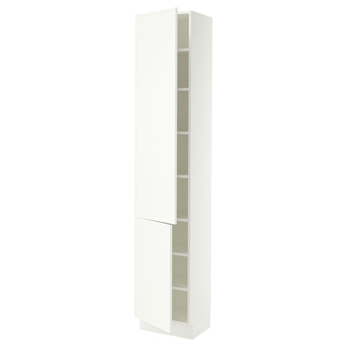 SEKTION Gabinete alto+estantes/2 puertas, blanco/Aspudden blanco mate, 18x15x90 "